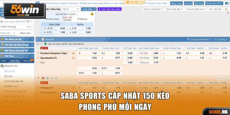 SABA Sports cập nhật 150 kèo phong phú mỗi ngày